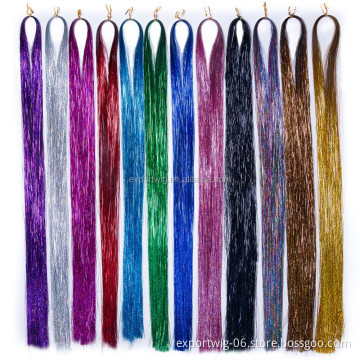 120cm Hair Tinsel 20g 600-700 Strands 12 Colors Silver Purple Rainbow Hair Glitter Hair Extensions